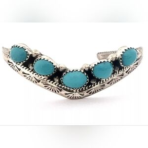 Native Vintage Turquoise & Sterling Stamped Cuff Bracelet Signed F. Yazzie